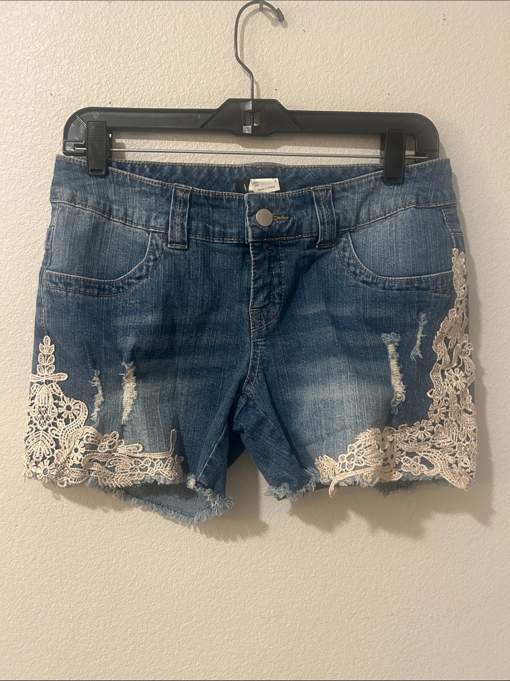 VENUS Dark Blue Denim Shorts with Cream Lace Trim